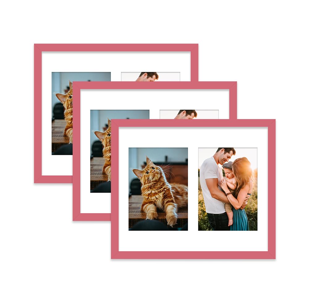 Pink Multi Photo Frame - Holds 2 x 7x5 Pictures, Family Collage Picture Frame for Wall Display, 12x10 Frame size, Set of 3