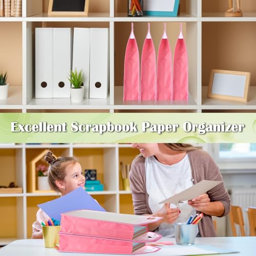 Image of BTSKY 4 Pack 12x12 Scrapbook Paper Storage Organizer, Portable Scrapbook Organizer with Buckle, Expanding Paper Folio Plastic File Organizer for Holding Scrapbook, Vinyl Craft Paper, Cardstock(Pink)