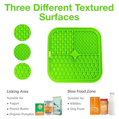 Image of Licking Mat for Dogs and Cats | Premium Lick Mat Suction Cups | Anxiety and Boredom Relief | Slow Feeding Mat Puzzle Toy | Food Grade Silicone Distraction Toy (Green)