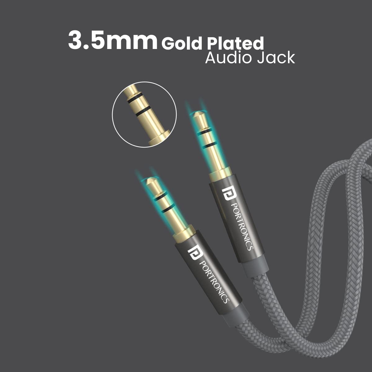 Portronics Konnect Aux 7 3.5mm Male to Male Aux Cable with 2 Meter Cable Length, 24K Gold-Plated Connectors with Strong Nylon Braided Cable(Grey) — Amazon image 8