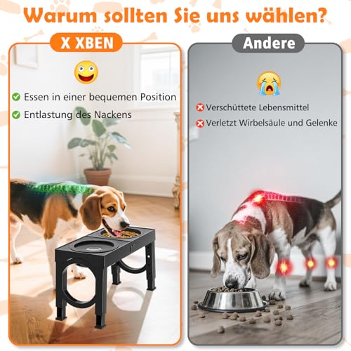 X XBEN 3-in-1 Erhöhte Hundenäpfe für Hunde mit 1,4L Auslaufsicherem Wassernapf und 1L Antischlingnapf, 5 Höhenverstellbar Futternapf für Mittlere Große Hunde, Rutschfester Hundenapf Futterstation
