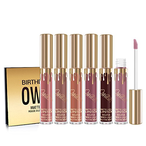 Ownest 6 PCS Matte Velvety Liquid Lipstick set,Waterproof Long Lasting Birthday Edition Edition Lip gloss Cosmetics Set
