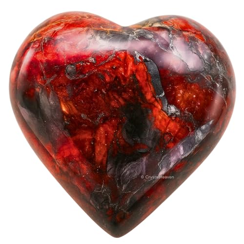 Image of Certified Red Jasper Hematite Crystal Heart Palm Pebbles Stones for Anxiety Stress Relief Massage - AAA Grade Original Healing Gemstone Agate Heart Palm Stone for Yoga Meditation Spiritual