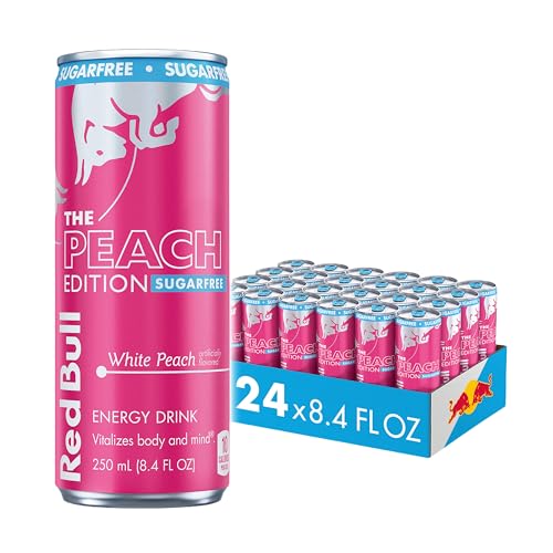 Image of Red Bull Sugarfree Energy Drink, White Peach, Peach Edition | contains caffeine, taurine, B-vitamins, sweeteners, and water, 8.4 fl oz, pack of 24 cans