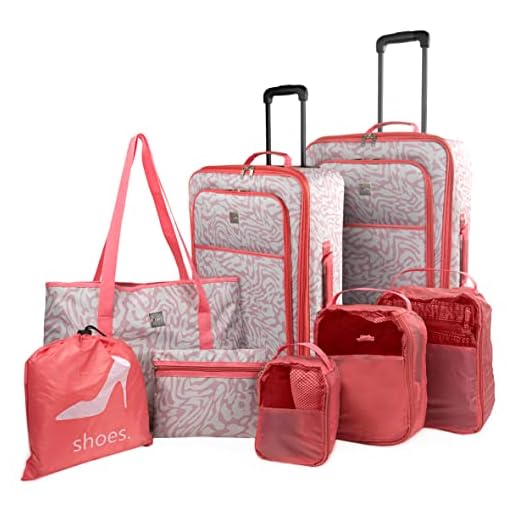 ITACA - Juego Maletas de Viaje - Set 8 Piezas de Viaje (Maleta Grande y Maleta Cabina, Bolso Viaje, Zapatillero, Neceser y Bolsas ordeanizador). Juego de Maletas de Viaje 77180¡, Beige-Coral