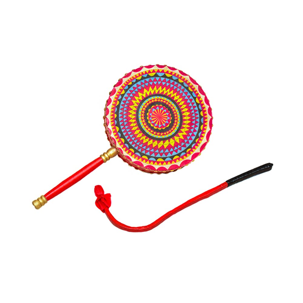 HCZKIUJY Chinese Traditional Folk Drum, Cowhide, Reba Drum, Handle, Drum, Dance, Props, Drum Performance (F 25CM)