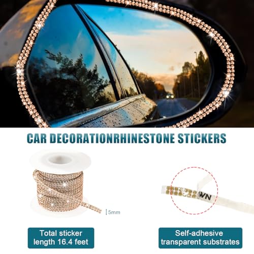 Image of Ohleats Bling Car Trim Self Adhesive, 16.4 Ft Auto Interior Exterior Crystal Rhinestone Decoration Strip Decal, Glitter Trim Strips Line Molding for Dashboard, Car Accessories (Golden)