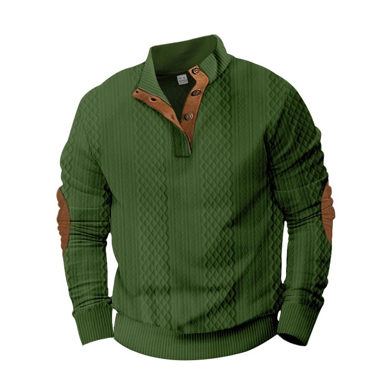 Men's Casual Long Sleeve Sweatshirt Pullover Button Stand Collar Twist Patterned Sweatshirts3