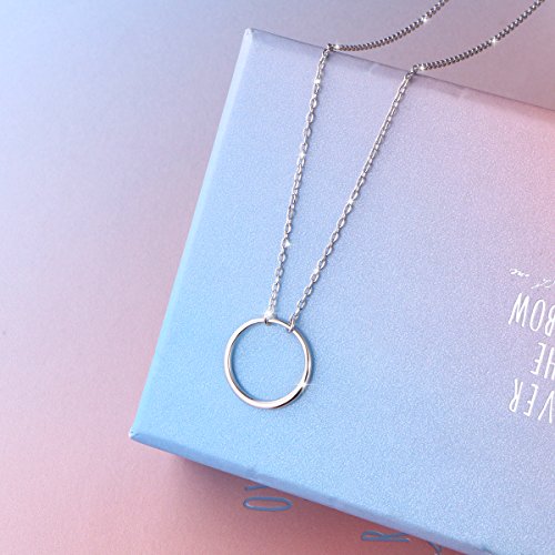 Ladytree S925 Sterling Silver Circle Necklace for Women Dainty Simple Open Circle Pendant Day Collar Style with Rolo Chain 18+2 Inch Trendy Silver Necklace3