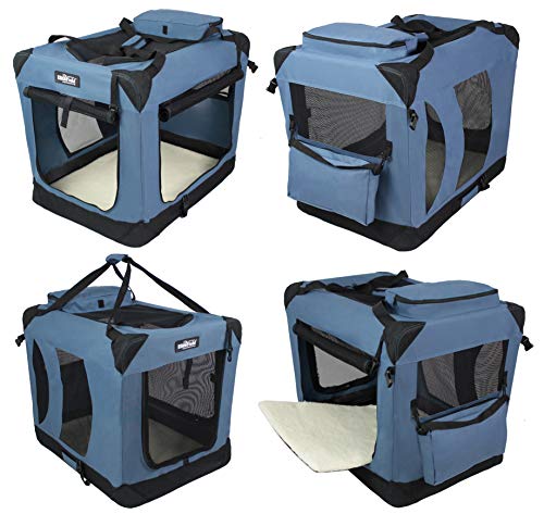 EliteField 3-Door Folding Soft Dog Crate with Carrying Bag and Fleece Bed (2 Year Warranty), Indoor & Outdoor Pet Home (30" L x 21" W x 24" H, Blue Gray) by EliteField - Image 4