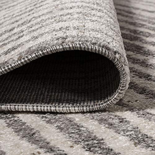 Image of JONATHAN Y Skoura Modern Bold Stripe Beige /Dark Gray Runner Rug, 2x8, Bohemian, Casual, Easy-Cleaning for Living Room, Bedroom, Kitchen, Pet Friendly, Non-Shedding (MOH305A-28)