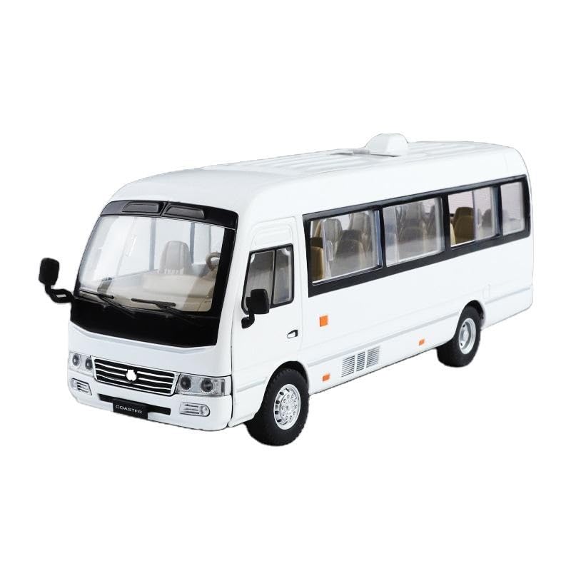 Image of 1.24 Scale Toyo ta Coaster Bus Exclusive Alloy Metal Pull Back Die-cast Model with Sound Light Mini Auto Toy for Kids Metal Model Toy with Sound and Light. (1.24 Scale -White)