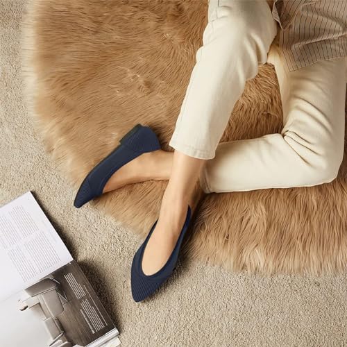 Image of TINGRISE Women's Flats Shoes Pointed Toe Knit Ballet Comfortable Dressy Mesh Flat