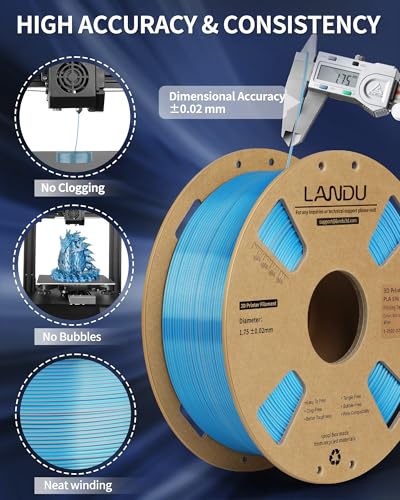 Image of LANDU Silk Dual Color PLA Filament 1.75mm 1KG, 3D Printer Filament Dimensional Accuracy + /- 0.02mm, Coextrusion Filament PLA Shiny Filament Fits for Most FFF 3D Printers,1KG Spool,Blue Silver