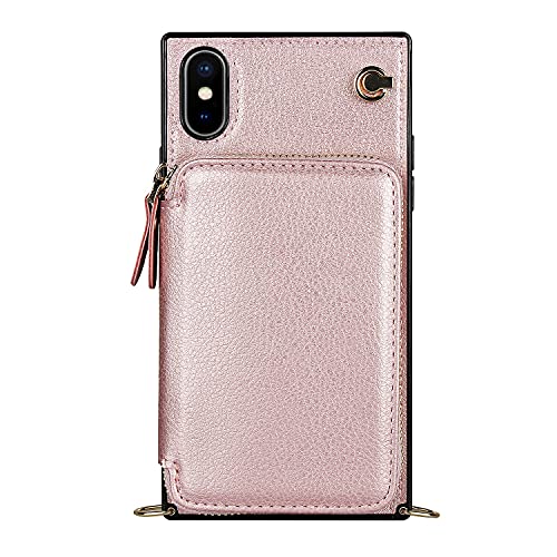Boîtier avec porte-carte pour iPhone XS antichoc sac à main et dragonne de protection