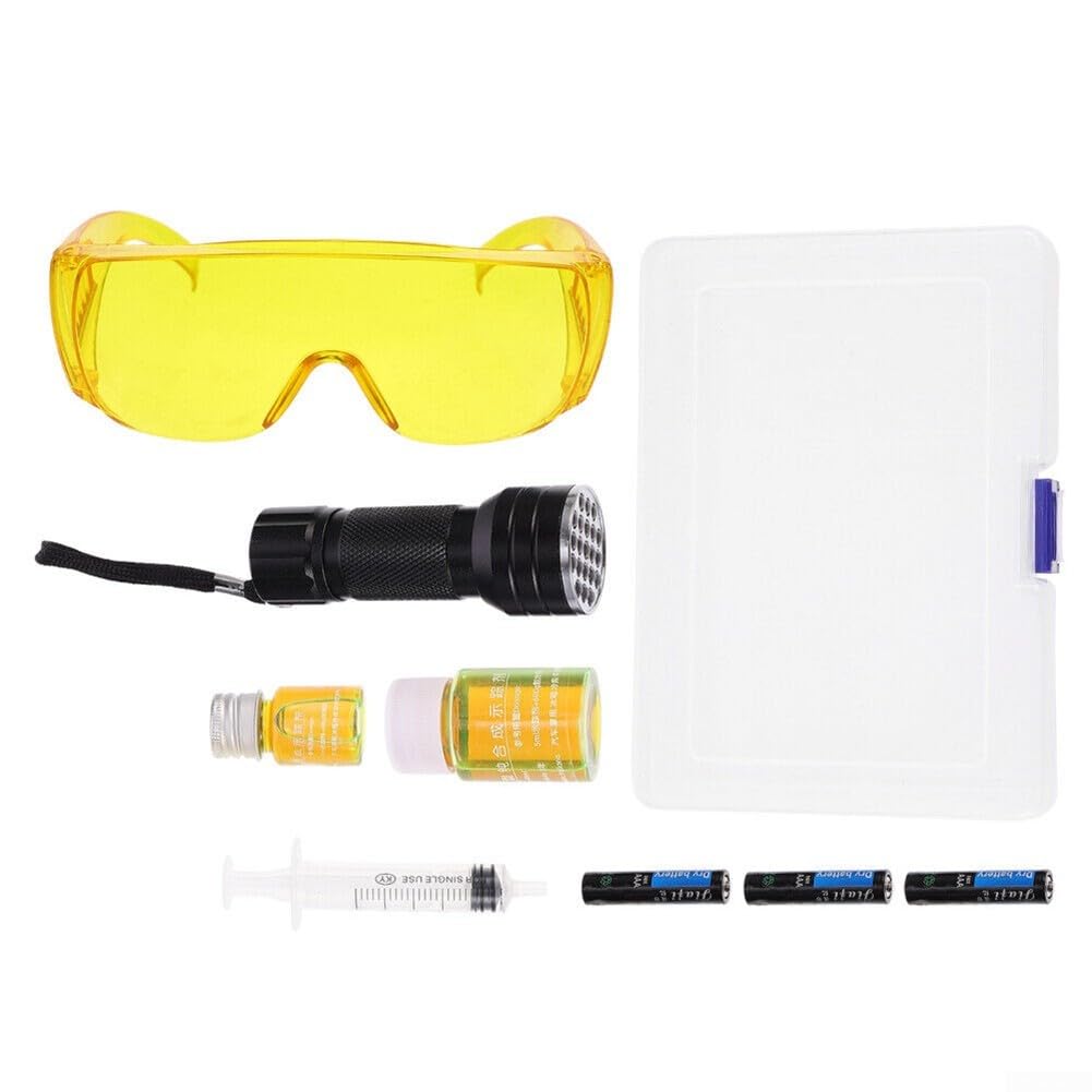 ReachMall Kit rilevatore per perdite di AC, Kit per test di perdite dell'aria condizionata dell'auto, Kit di rilevazione perdite con colorante UV per olio, Rilevato di perdite con torcia portatile