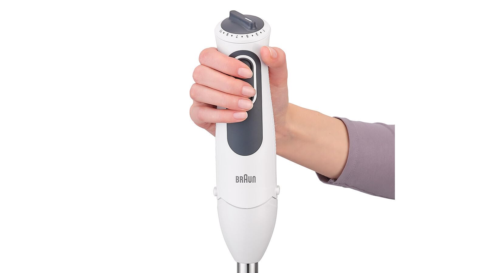 Braun Frullatore a Immersione MQ3135WH Minipimer, Tecnologia Tedesca, regolazione fino a 11 velocità, potenza 750W, Dotato di bicchiere da 600ml, frusta a filo e tritatutto da 500ml, Bianco/Grigio