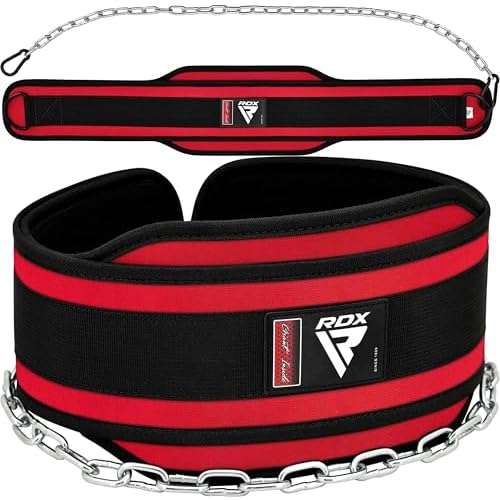 RDX Dip Belt for Weight Lifting, Heavy Duty 36 Inch Adjustable Steel Chain, Dipping Belt Chin Pull Ups Gym Training Bodybuilding Powerlifting Fitness Workout, 6” Padded Neoprene Back Support Men Women