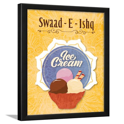 Image of Chaka Chaundh - ice cream wall art poster frame Sweets Mithai shop and confectionery store wall art framed quotes decor item - Restaurant cafe food Deserts poster frame decoration items - 14 X 11 inches