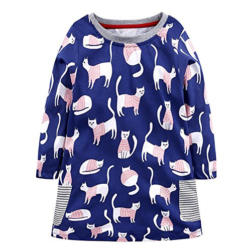 Girls' Cat Long Sleeve Cartoon Dress