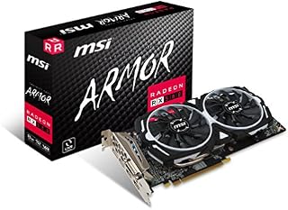 MSI RADEON RX 580 ARMOR 8G OC Graphics Card '8GB GDDR5, Core Count 2304, Boost Clock 1366Hz, 2x DisplayPort, 2x HDMI, DVI-D, Dual Fan Cooling System, PCI-E Gen3 x16, AMD'