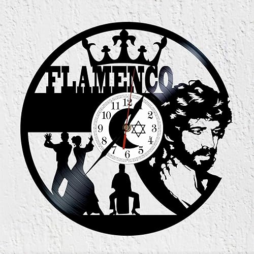 VINY WOODY Flamenco Legenda Reloj de Pared de Disco de Vinilo Genero Musical Español Decoracion de Pared Estilo Andaluz
