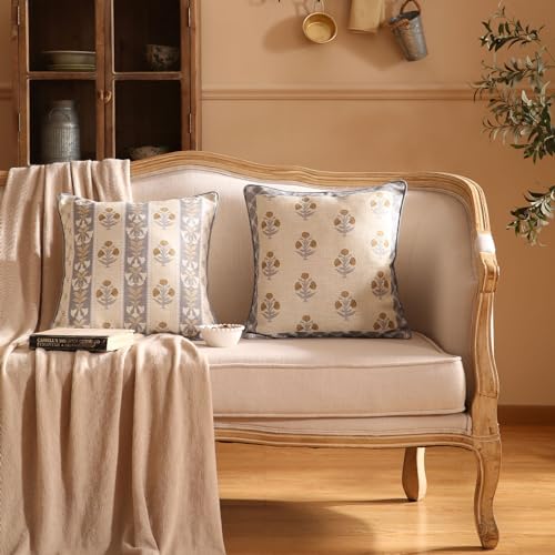 Patdreadesignersquarethrowpillowcoverssetof2rusticlinenwithelegantgreybluefloralpatternpillowscoverdecorativepillowcasescushionforbedlivingroomoutdoorcar18x18inches  Urban Country Home Decor Patdrea designer square throw pillow covers set of 2rustic linen with elegant grey blue floral pattern pillows coverdecorative pillowcases cushion for bed living room outdoor car18 x18 inches  urban country home decor