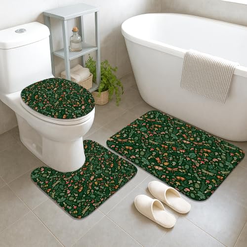 Rideau de douche lavable avec crochets et tapis de bain vert imperméable