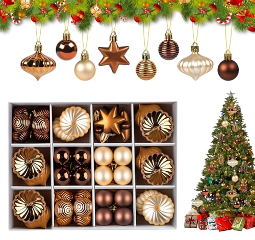 52 Stück Weihnachtskugeln Kupfergold Set, 3-5CM Weihnachtsbaum Kugeln...