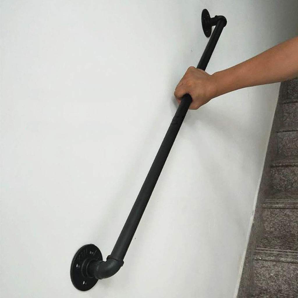 Metal Industrial Pipe Stair Handrail, Home Indoor and Outdoor Against The Wall Handrail Elderly Non-Slip Wrought Iron Support Railing Stairs Loft Porch Hand Rail, Black(330cm)