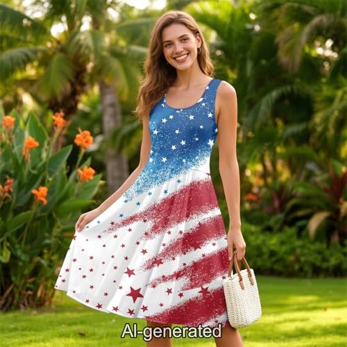 Image of Dreaweet Casual Sleeveless Dresses for Women Girls, Round Neck Tank Dresses with Pockets Summer Sundress Size XS-4XL