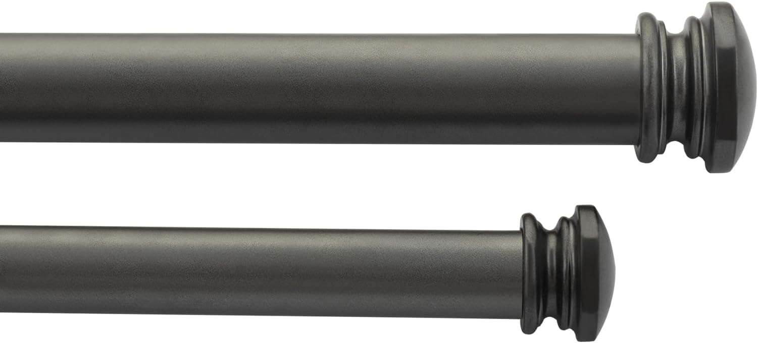 Deco Window 52"-144" Extendable Curtain Rod With Brackets For Door&Windows Adjustable Length Heavy Duty Iron Dual Telescopic Drapery Pole With Endcap Tapper Finials(25Mm Diameter,Charcoal),Black