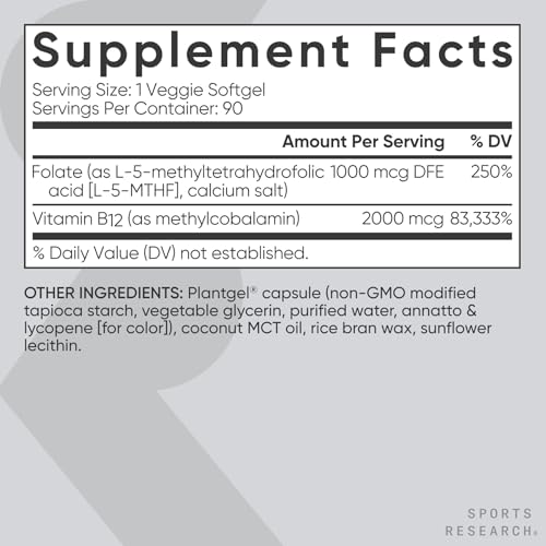 Sports Research 5-MTHF Methyl Folate with Methylated B12