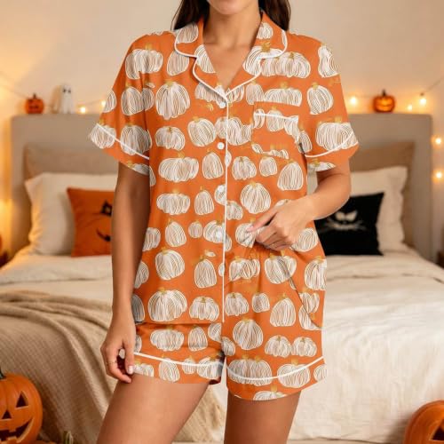 Forandiu Womens Halloween Pajama Set Funny Witch Skeleton Ghost Print Long Sleeve Sleepwear Loungewear Soft Cotton 2 Piece Pjs Plus Size Stretchy Waist Breathable Skin Friendly Weekendwear Gifts - image 2