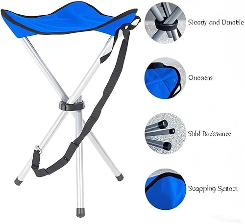 Miniatura 7 de Taburete plegable de campamento, sillas plegables de 16.5 pulgadas, asiento de trípode portátil, silla alta de viaje al aire libre para camping,