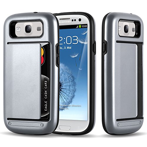 Cadorabo Funda para Samsung Galaxy S3 / S3 Neo Funda Hybrid Armor en Plata Armadura – Cubierta Protectora de Plástico e Silicone TPU con Antichoque e Tarjetero – Case Cover Carcasa Outdoor Heavy Duty