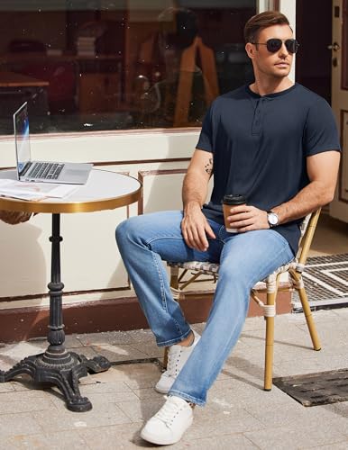 COOFANDY Men's Henley Shirts Short Sleeve Casual Tee Summer Button Henley Soild T Shirts3