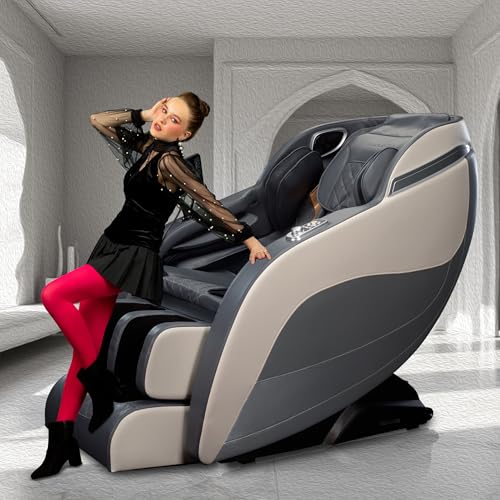 Image of ROBOTICVIBE RV2020 Massage Chair - Led Touch, 20 Auto Wellness Programs, Rotary Switch, Full Body Airbag and Zero Gravity. Ultimate Comfort Massage Chair for Full Body at Home (RV2020 - White & Grey)