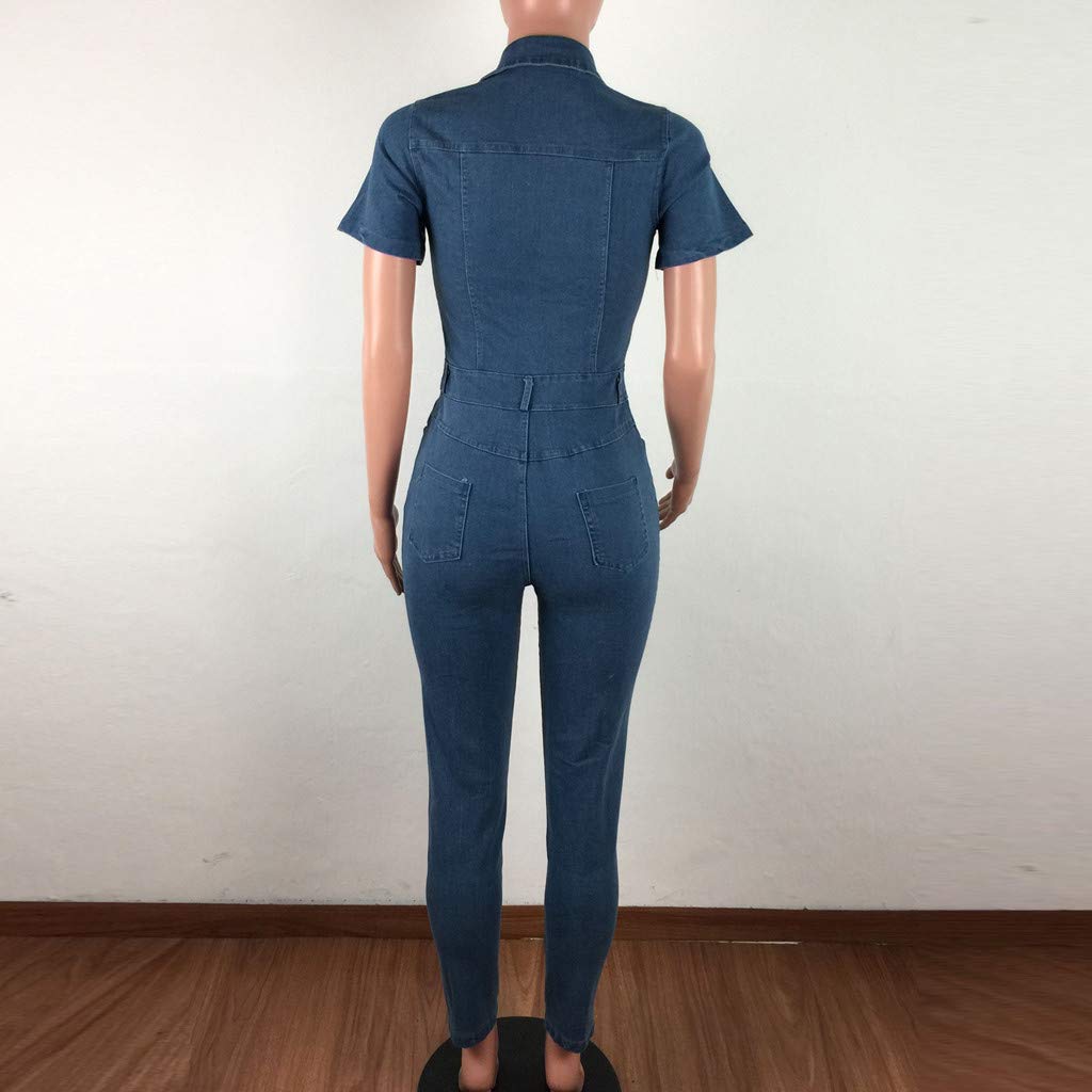 MaNMaNing Jumpsuit Donna Denim Elegante Tuta Vita Alta Maniche Corti Tutina Cocktail Overall Monopezzi Intera Estivi Casual Jeans Salopette MJ624