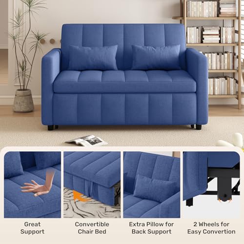 Image of Nebuaegis Sleeper Sofa Bed,3-in-1 Convertible Pull Out Couch with Adjustable Backrest for Living Room,Loveseat Sofa Bed with Side Pockets,Easy Assembly,Blue,1 PCS