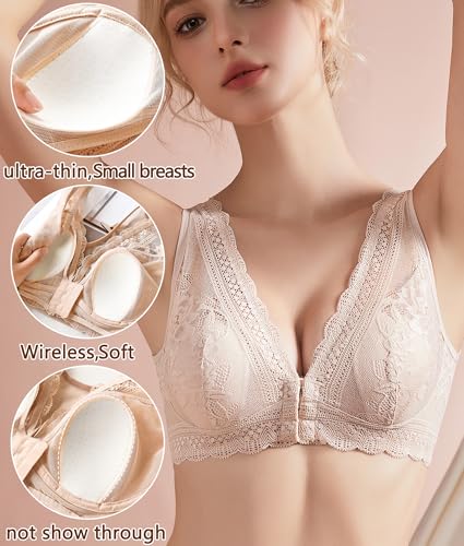 Wireless Bras for Women No Underwire Front Closure Plus Size Bra Comfortable Plunge Lace Womens Bras4