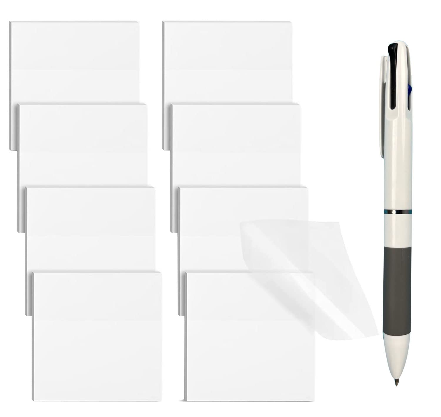 400Sheets Transparent Sticky Notes 3''x3” Clear Sticky Notes Wterproof Self-Adhesive Translucent Sticky Notes Pads for Books Annotation with a 3-Color Ballpoint Pen