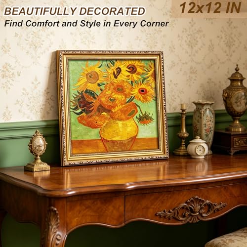 Image of 12x12 Frame Gold Vintage Picture Frame Wood Ornate Antique | Shatter-resistant Plexiglass, Wall Hanging