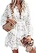 Joligiao Femme Plage Robes Tunique Dentelle Bikini Plage Couvrir Col V Beachwear Cache-Maillot Col V sans Manches Casual lâche Tunique Lâche,XXL,Blanc