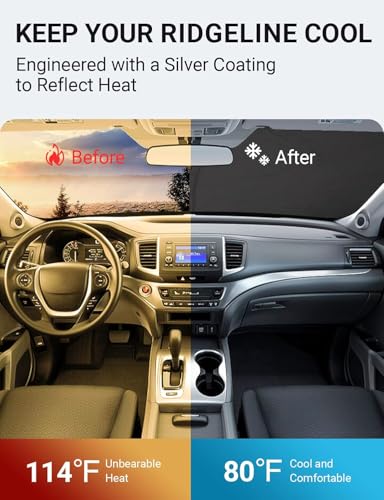 Image of Proadsy 2026 Upgrade Windshield Sun Shade Custom Fit Honda Ridgeline 2017-2025 2026 4-Layer Foldable Front Sunshade Protector Sun Visor Blocks UV Rays Keep Car Cooler