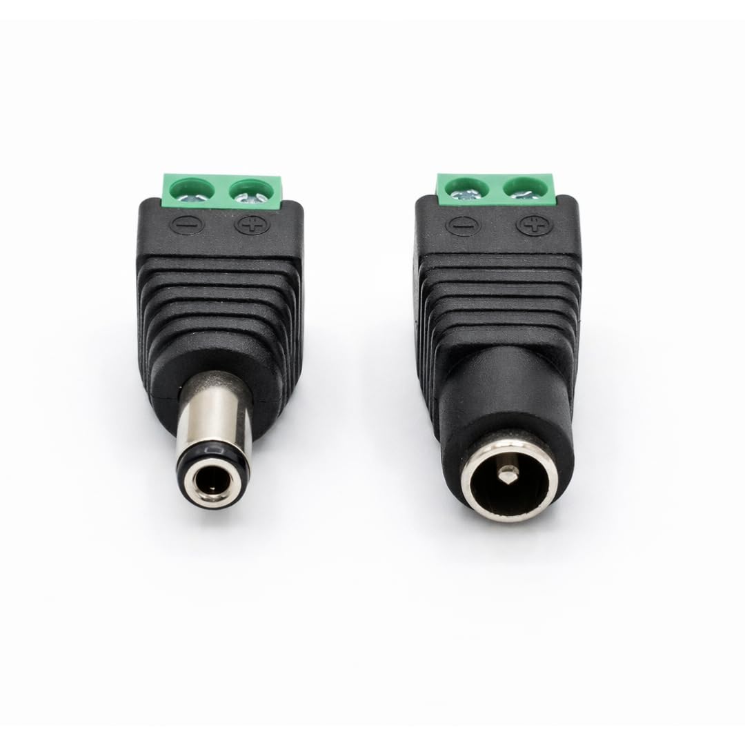 WIRESLAB 5 Pairs DC 5.5mm 2.1mm DC Male and Female Connector, 12V, 24V Male + Female DC for CCTV Camera, LED Strip Light, DVR, Car Rearview Monitor System-image-44
