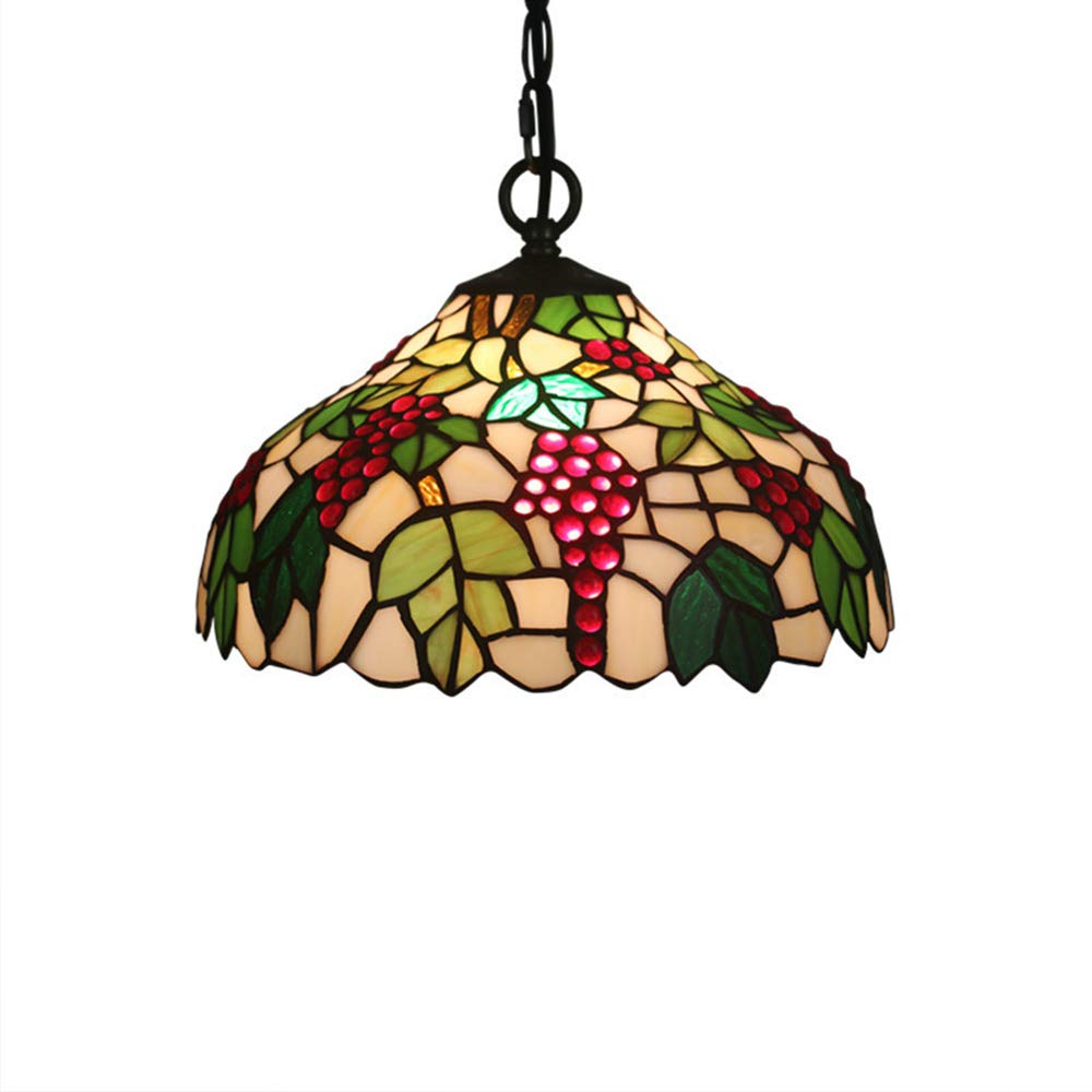 HPTHLY Vintage Tiffany Pendant Lights 12 Inch, Handmade Multicolored Grape Pattern Glass Chandeliers For Living Room Bedroom Hanging Lights E27