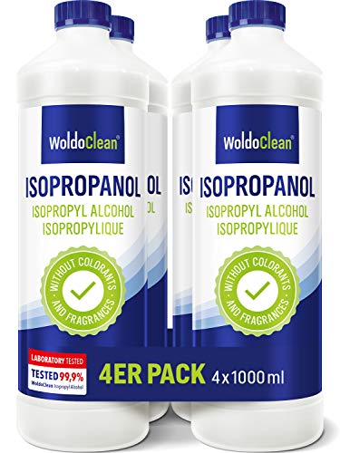 Woldo Clean I Isopropanol IPA Isopropyl Alcohol 99.9% I I Cleaning Agents For Domestic And Industrial Use, 4x 1.000ml