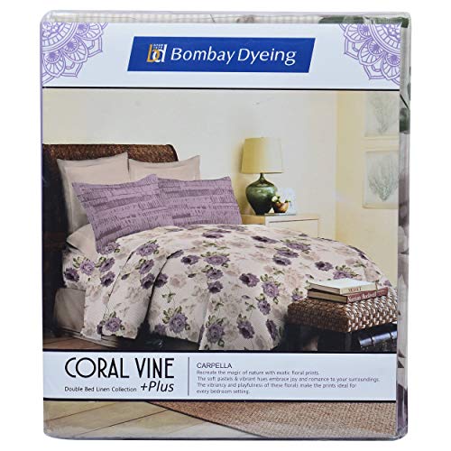Image of Bombay Dyeing Coral Vine Plus Cotton Double Bedsheet with 2 Pillow Covers, Dust (DSN 05)