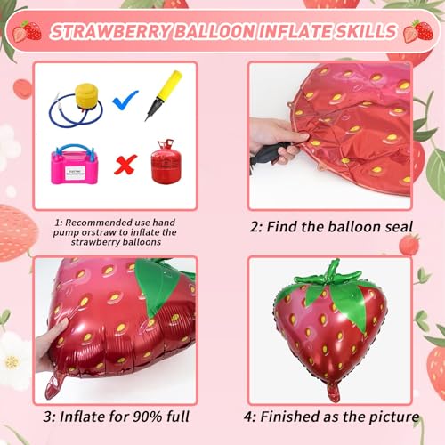 Image of JOGAMS 196Pcs Strawberry Balloon Arch Garland Kit with Dusty Pink Beige Daisy Flower Strawberry Foil Red Polka Dot Balloons for Berry First Sweet One Strawberry Birthday Baby Shower Party Decorations